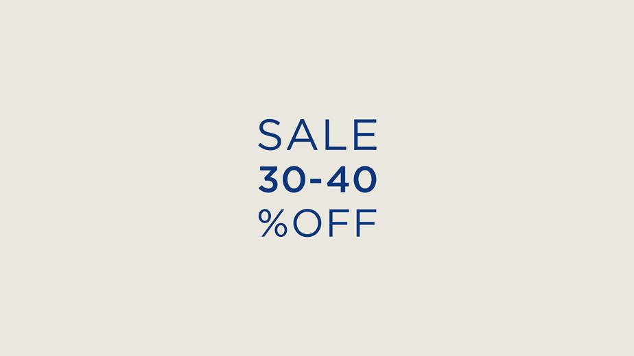 Beige background, blue text of sale 30-40% off
