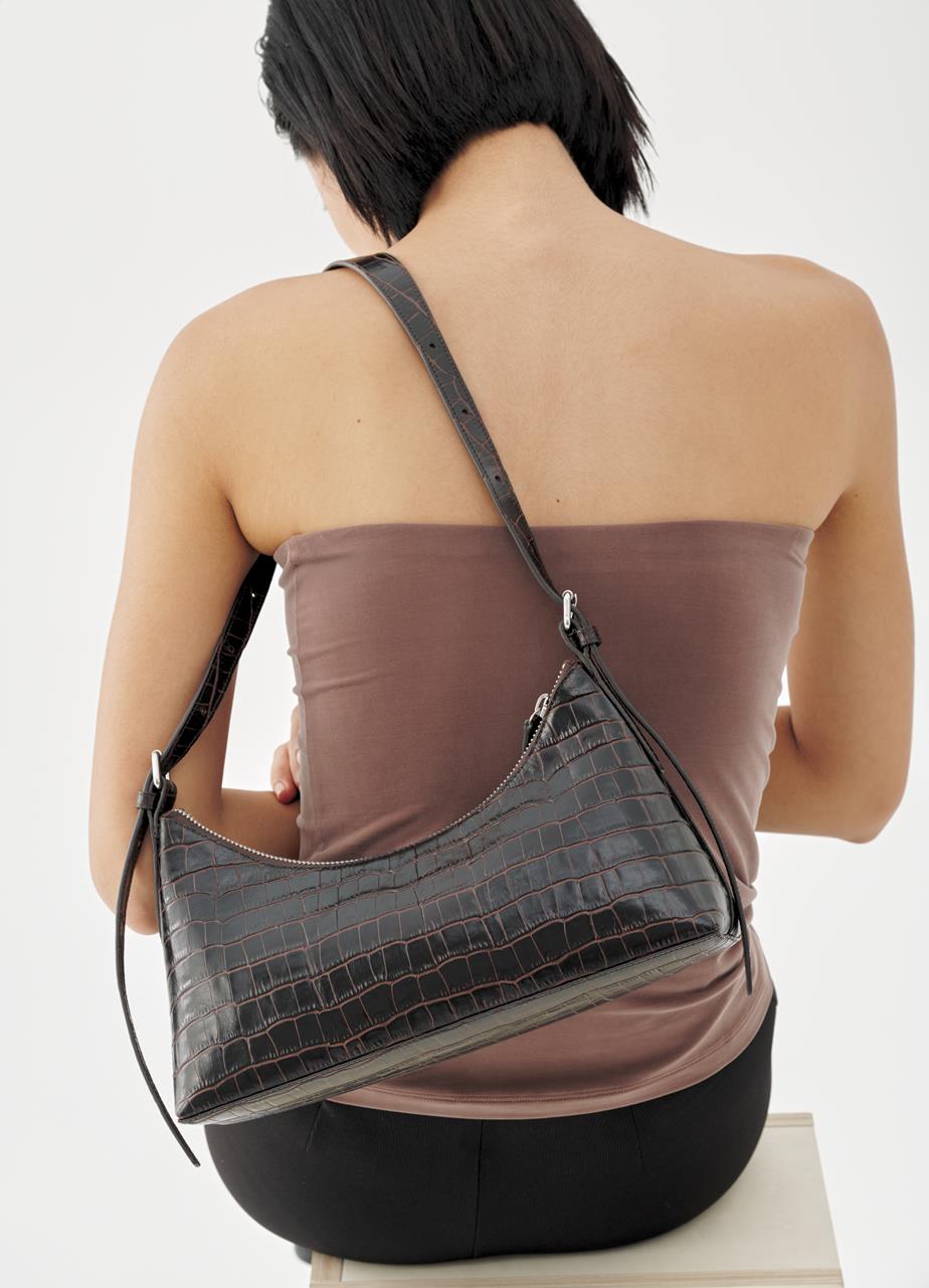 Bari mini bag Brown, Embossed Leather