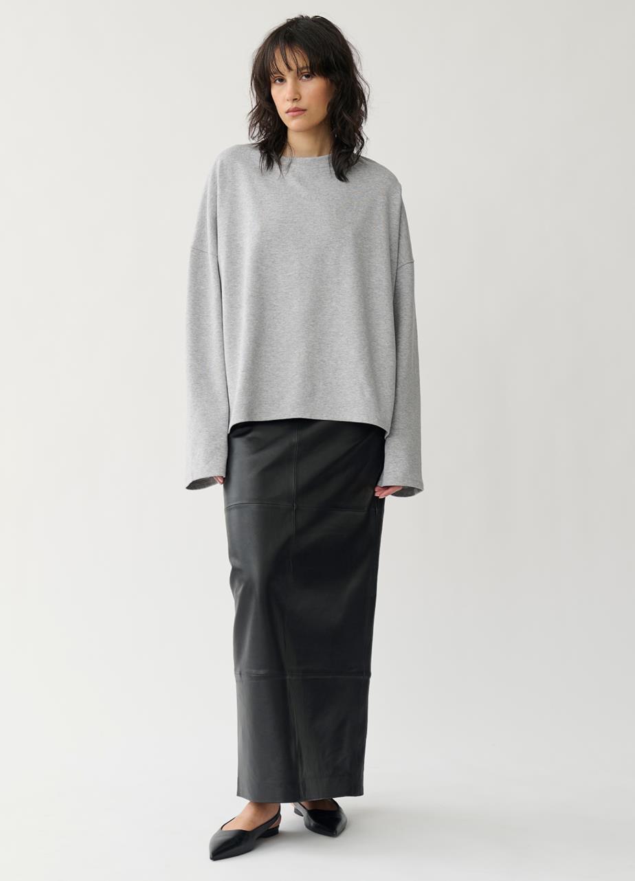 Boxy long sleeve t-shirt w Grey textile