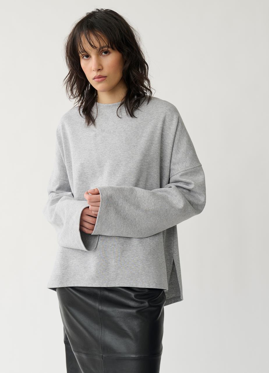 Boxy long sleeve t-shirt w Grey textile